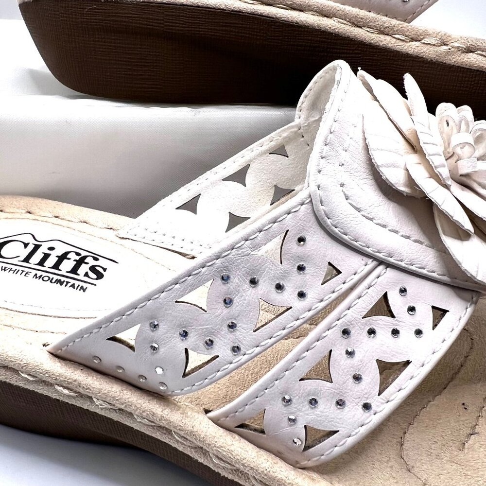 Cliffs by White Mountain Cynthia-White Rhinestones. 8W-Thong 1 1/2" Heel-Comfy - Picture 11 of 16